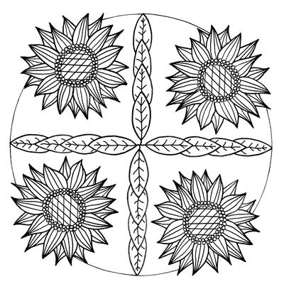 mandala inspired sunflower adult coloring page