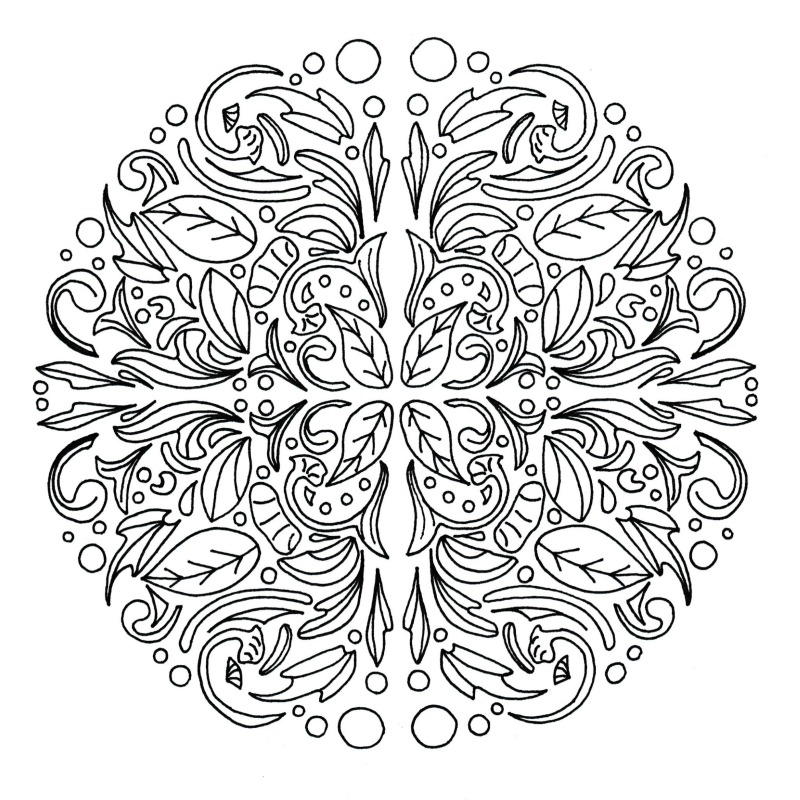 swirling leaves relaxing mandala adult coloring page