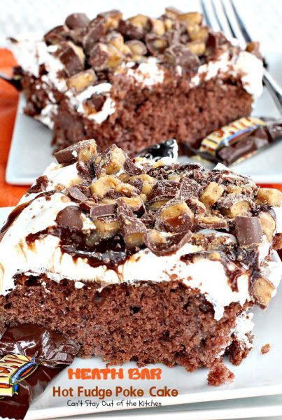 Heath Bar Hot Fudge Poke Cake