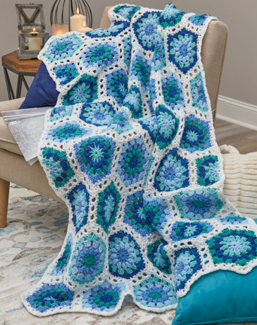 Hexagon Blues Crochet Afghan