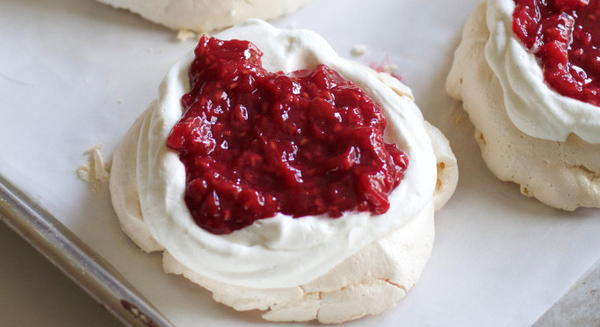 Mini Raspberry Rhubarb Pavlovas