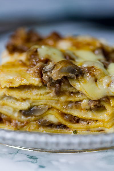Mushroom Lasagna with Bechamel and Bolognese Sauces