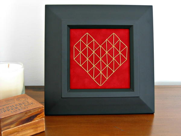 Framed Metallic Stitched Heart