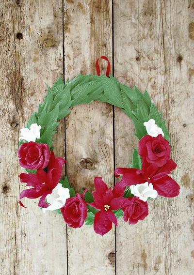 Crepe Paper Floral Christmas Wreath