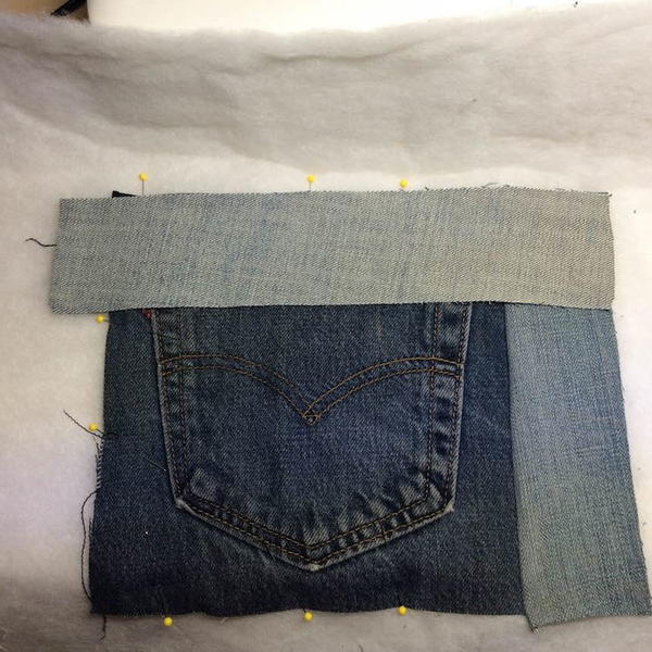 DIY Denim Traditional Log Cabin Block Pocket Pillow