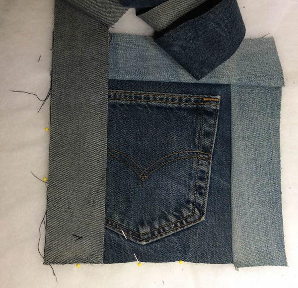 DIY Denim Traditional Log Cabin Block Pocket Pillow