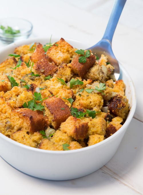 Savory Gluten Free Cornbread Stuffing | FaveGlutenFreeRecipes.com