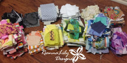 Storing Fabrics: Image shows stacks of scrap fabric.