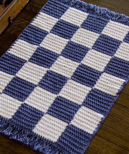 Blue and White Checkerboard Rug