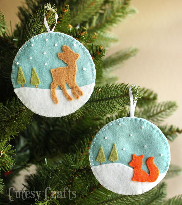 Deer and Fox Felt Christmas Ornaments