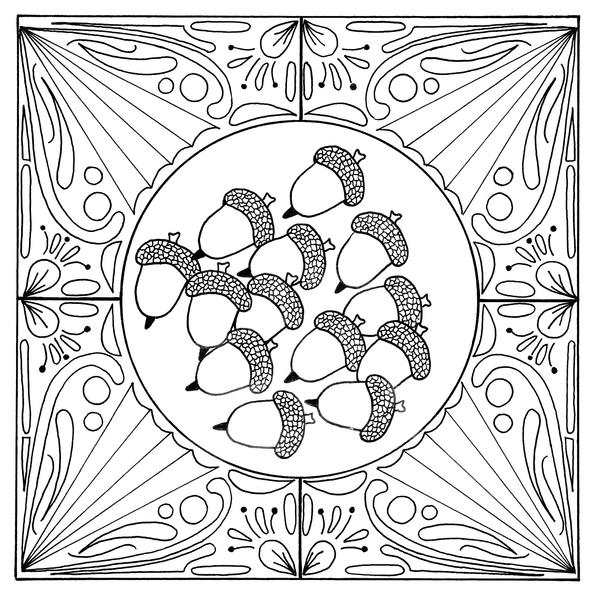 Fall Acorn Mandala Adult Coloring Page