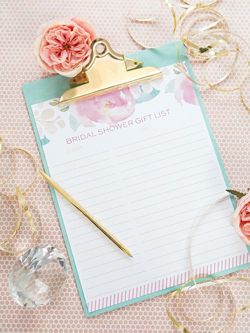 Printable Bridal Shower Gift List