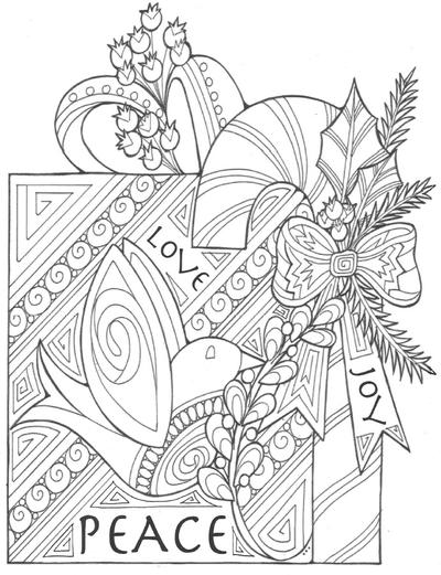 The Gift of Peace, Love, and Joy Coloring Page