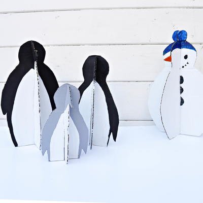 Cute Penguins & Snowman made from upcycled packaging