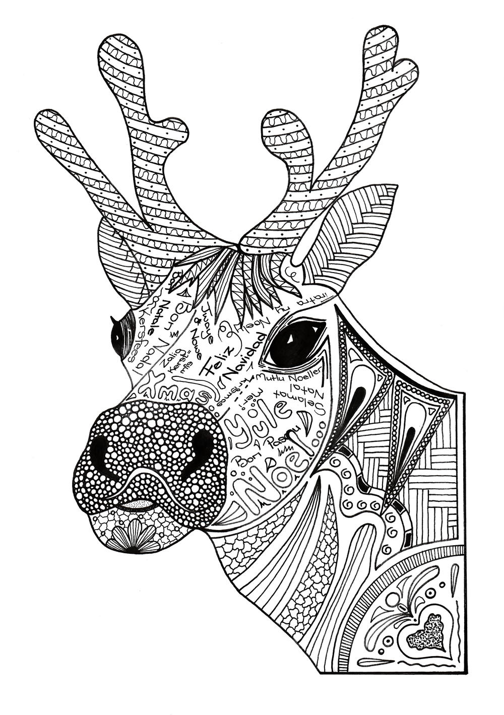 Christmas Reindeer Adult Coloring Page FaveCraftscom