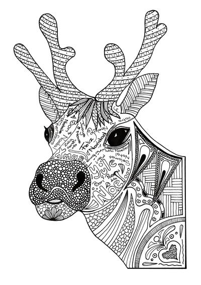 Christmas Reindeer Adult Coloring Page