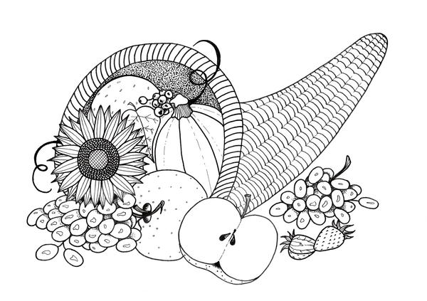 Plentiful Cornucopia Coloring Page