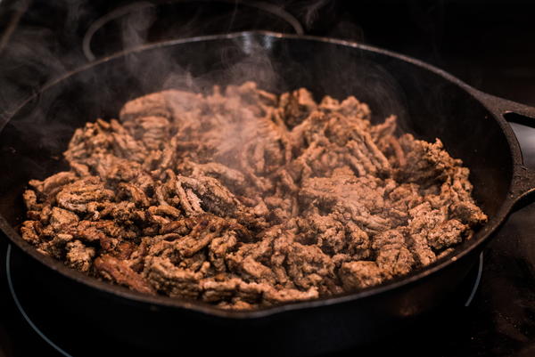 Cook the ground beef until there is no pink remaining.