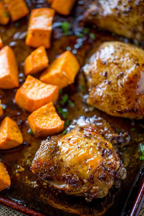 Sheet Pan Balsamic Chicken with Roasted Sweet Potatoes 