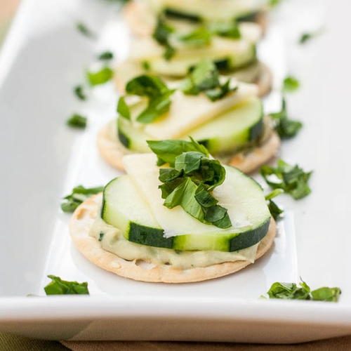 Cracker Bites with Dip, Cucumbers and Cheese
