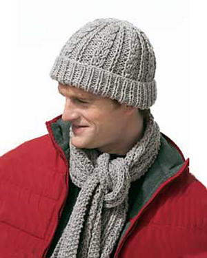 Gray Knit Scarf Set for Men