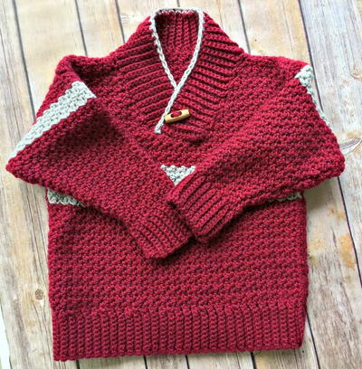 Boy's Shawl-Collared Crochet Sweater