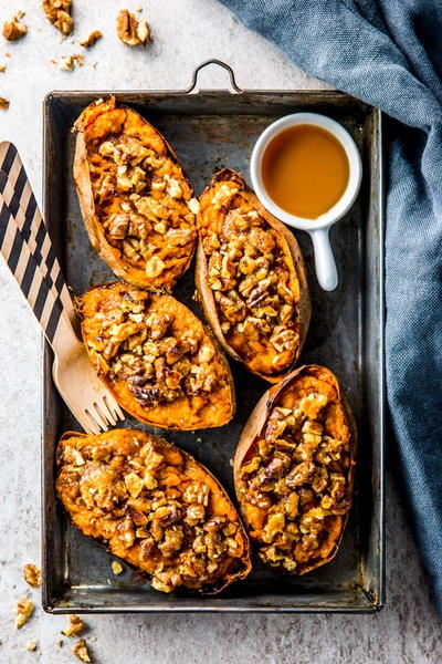 Maple Walnut Twice Baked Sweet Potatoes