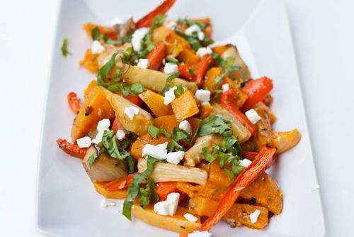 Roasted Vegetables with Basil and Feta