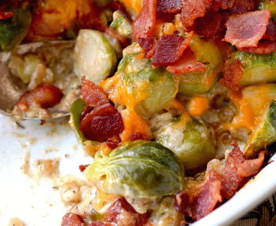 Cheesy Bacon Brussel Sprouts Casserole