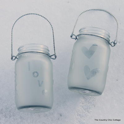Glass Etched Mason Jar Lanterns