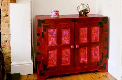 Red Cabinet Upcycle With Marimekko