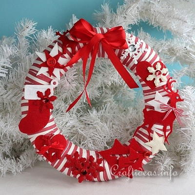 Red and White Fabric Wreath