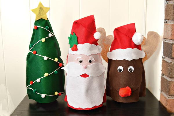 No-Sew Christmas Bottle Covers