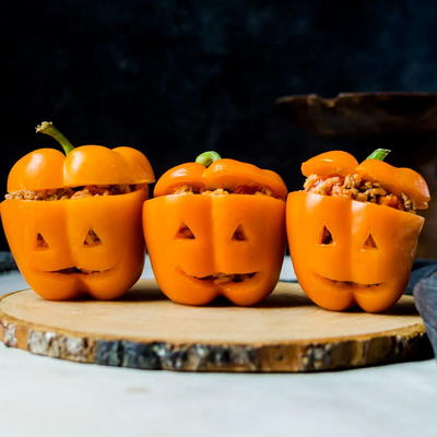 Jack-o-Lantern Stuffed Bell Peppers