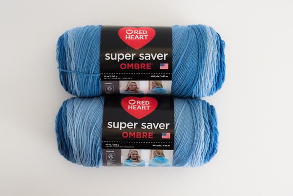 Image shows two skeins of yarn, the usual amount needed for most medium-sized crochet projects.