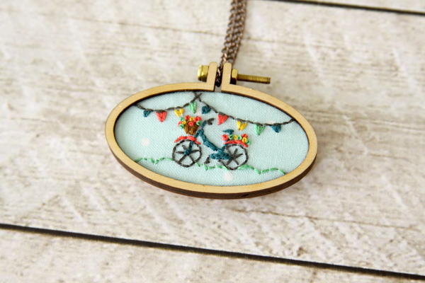 Mini Bicycle Embroidery Hoop Necklace