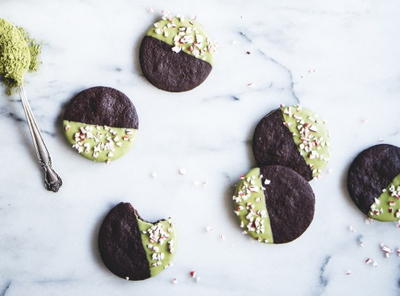 Matcha-Dipped Dark Chocolate Wafer Cookies