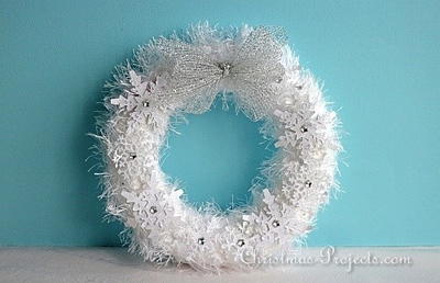 White Fuzzy Wreath with Snowflakes