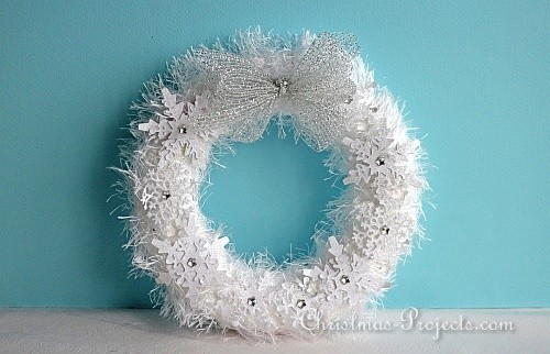 White Fuzzy Wreath with Snowflakes