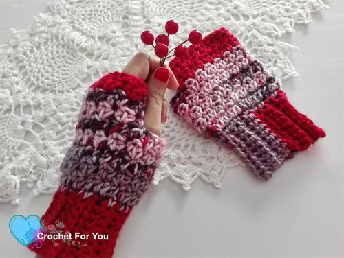 Winter’s Cerise Crochet Fingerless Gloves