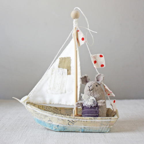 Boat Ornament with Stitched Sail