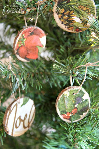DIY Decoupage Wood Slice Ornaments