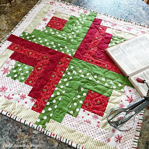 Quilted Scrappy Patchwork Winter Holiday Quilt Table Topper Mat Decoration Christmas Checkerboard Plaidish Snowflakes