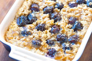 Blackberry Baked Oatmeal with Caramel Sauce