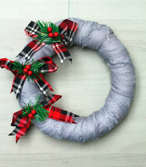 Adorable Recycled Scarf Christmas Wreath