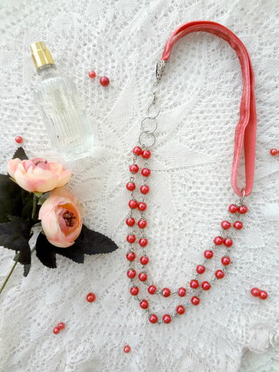 Romantic Bead and Ribbon Necklace