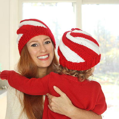 Easy Knit Candy Cane Swirl Hats