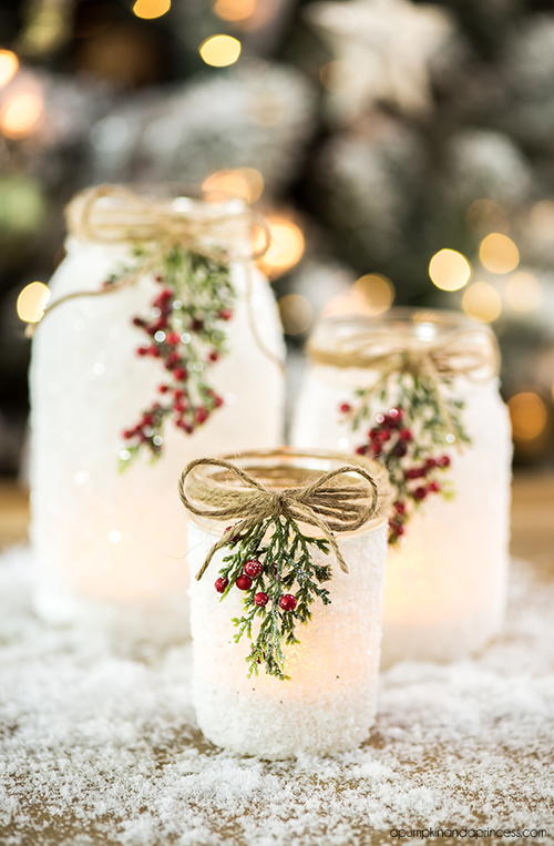 DIY Snowy Mason Jar Luminaries