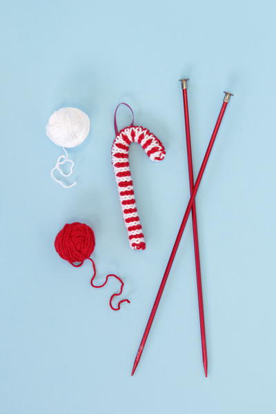 Knit Candy Cane Ornament