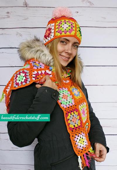 Granny Square Beanie and Scarf Free Pattern
